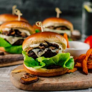 Mushroom Swiss Bistro Burger with Salt & Pepper Fries
