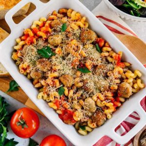 Homemade Turkey Parmesan Meatballs with Cavatappi