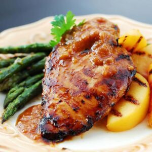 Peach Bourbon Chicken with Summer Grilled Vegetables