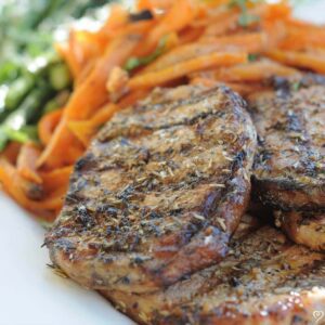 Campfire Grilled Pork Chops with Mini Potato Pancakes