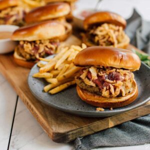 Thanksgiving Burger with Sweet Potato Waffle Fries